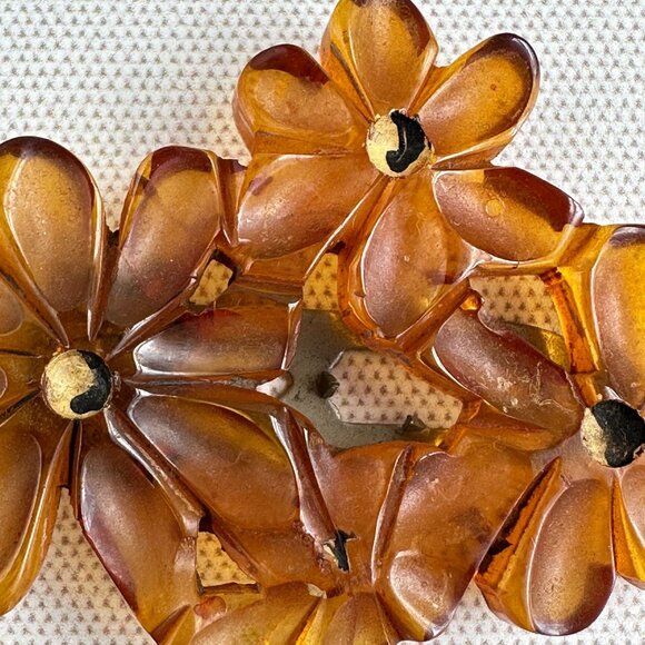 1930s Apple-Juice Bakelite Daisy Dress Clip - Picture 4 of 5